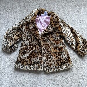 Chic Leopard Print Kids Pea Coat
